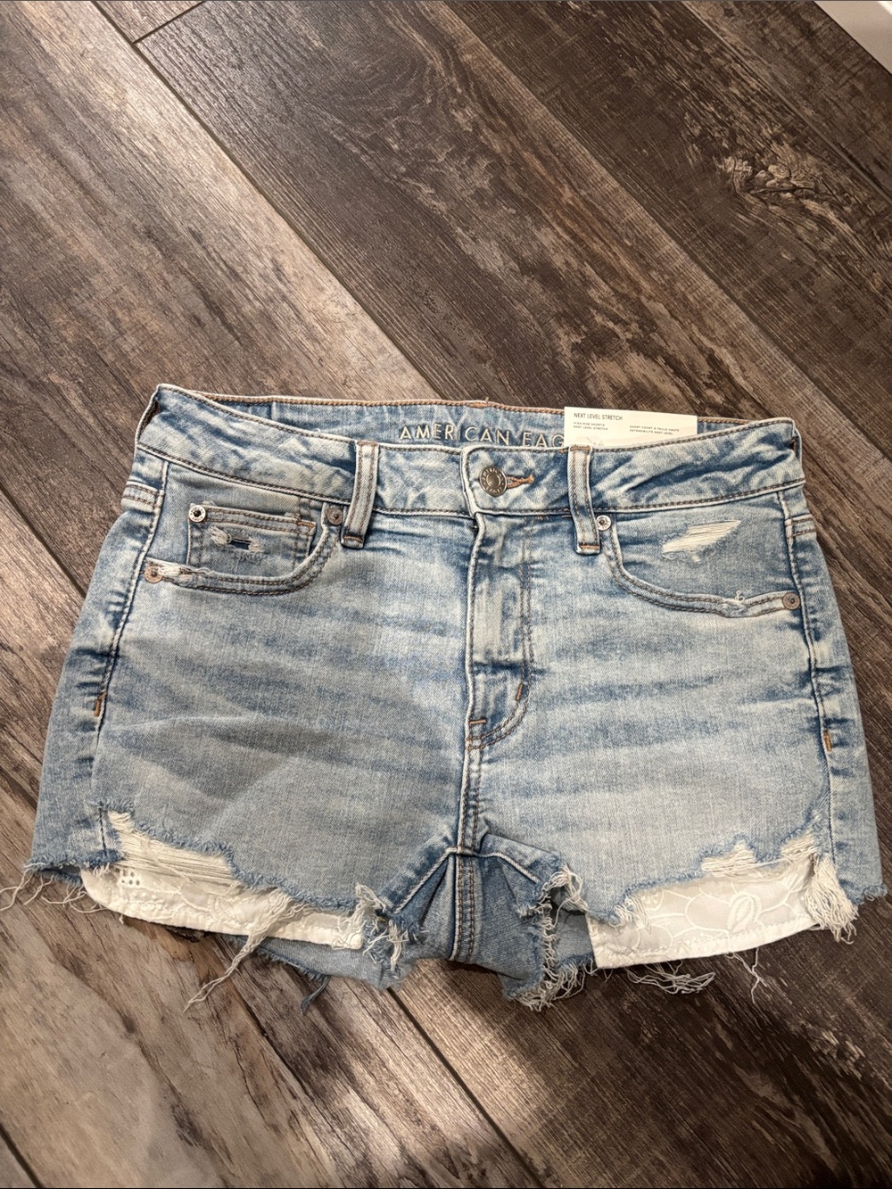 American Eagle Outfitters Light Wash Distressed Denim Shorts